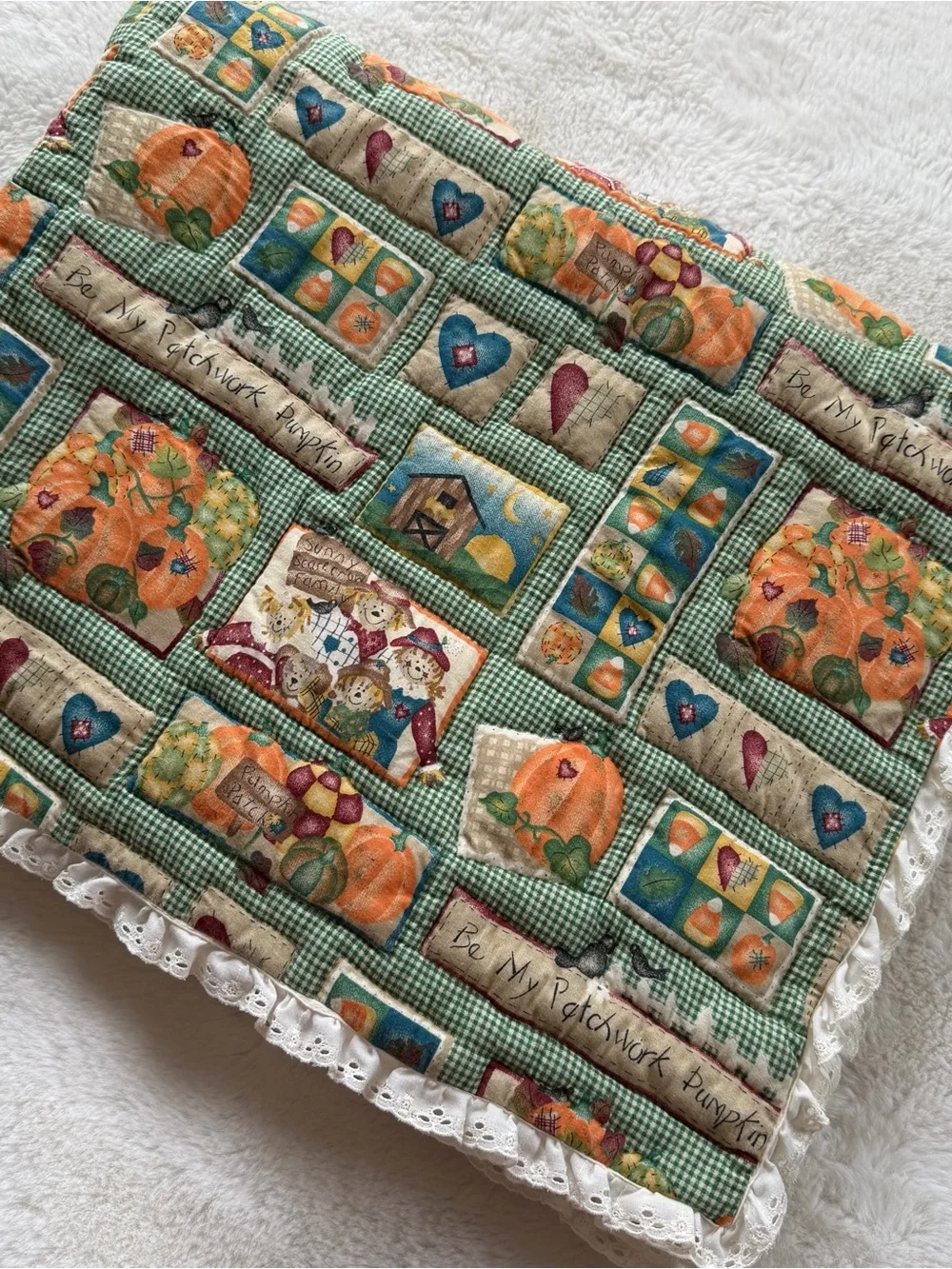 Handmade Pumpkin Quilt Throw 42x36 Cottage Fall Farmhouse Decor